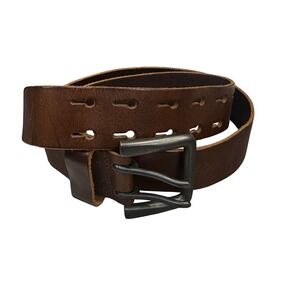 Express Belt Mens 36 Brown Excellent Double Prong Leather Made in Italy